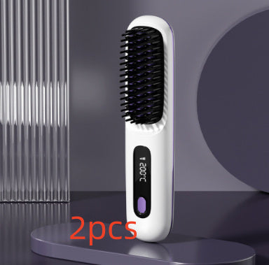 2 In 1 Straight Hair Comb Wireless Hair Straightener Brush Hair Fast Heating Portable Hot Curler USB Charging ARVASHA
