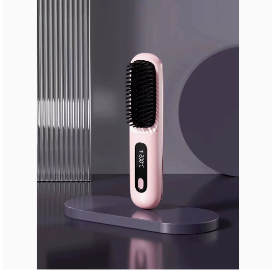 2 In 1 Straight Hair Comb Wireless Hair Straightener Brush Hair Fast Heating Portable Hot Curler USB Charging ARVASHA