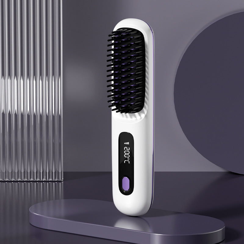 2 In 1 Straight Hair Comb Wireless Hair Straightener Brush Hair Fast Heating Portable Hot Curler USB Charging ARVASHA