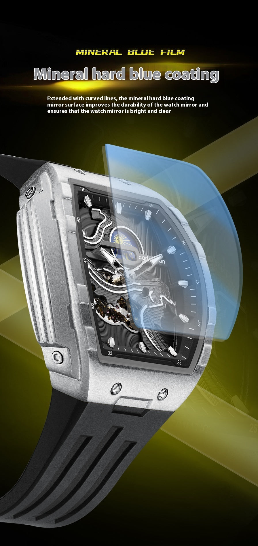 Men's Hollow Automatic Watch Luminous Waterproof Mechanical Watch ARVASHA