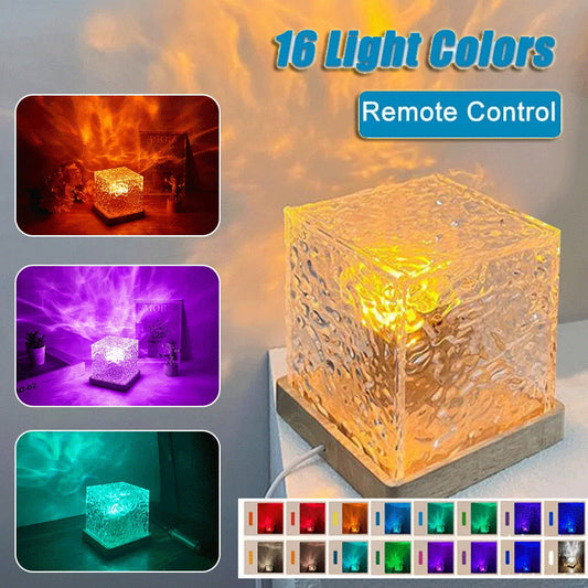 16 Colors LED Water Ripple Ambient Night Light USB Rotating Projection Crystal Table Lamp RGB Dimmable Home Decoration ARVASHAA