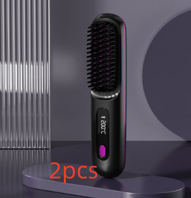 2 In 1 Straight Hair Comb Wireless Hair Straightener Brush Hair Fast Heating Portable Hot Curler USB Charging ARVASHA