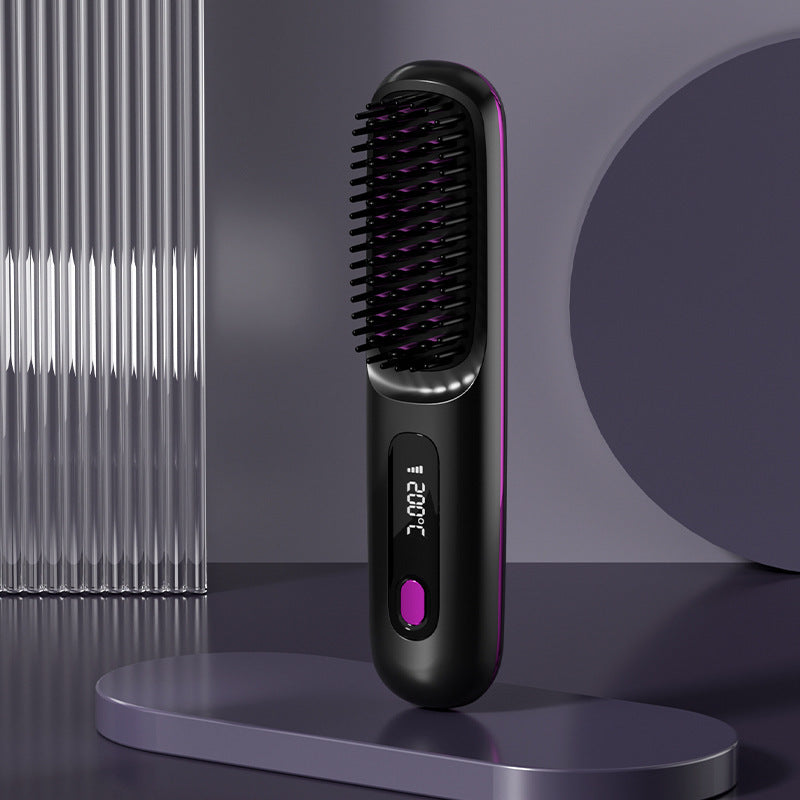 2 In 1 Straight Hair Comb Wireless Hair Straightener Brush Hair Fast Heating Portable Hot Curler USB Charging ARVASHA