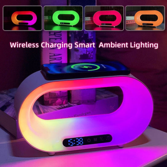 Multi-function 3 In 1 LED Night Light APP Control RGB Atmosphere Desk Lamp Smart Multifunctional Wireless Charger Alarm Clock ARVASHAA