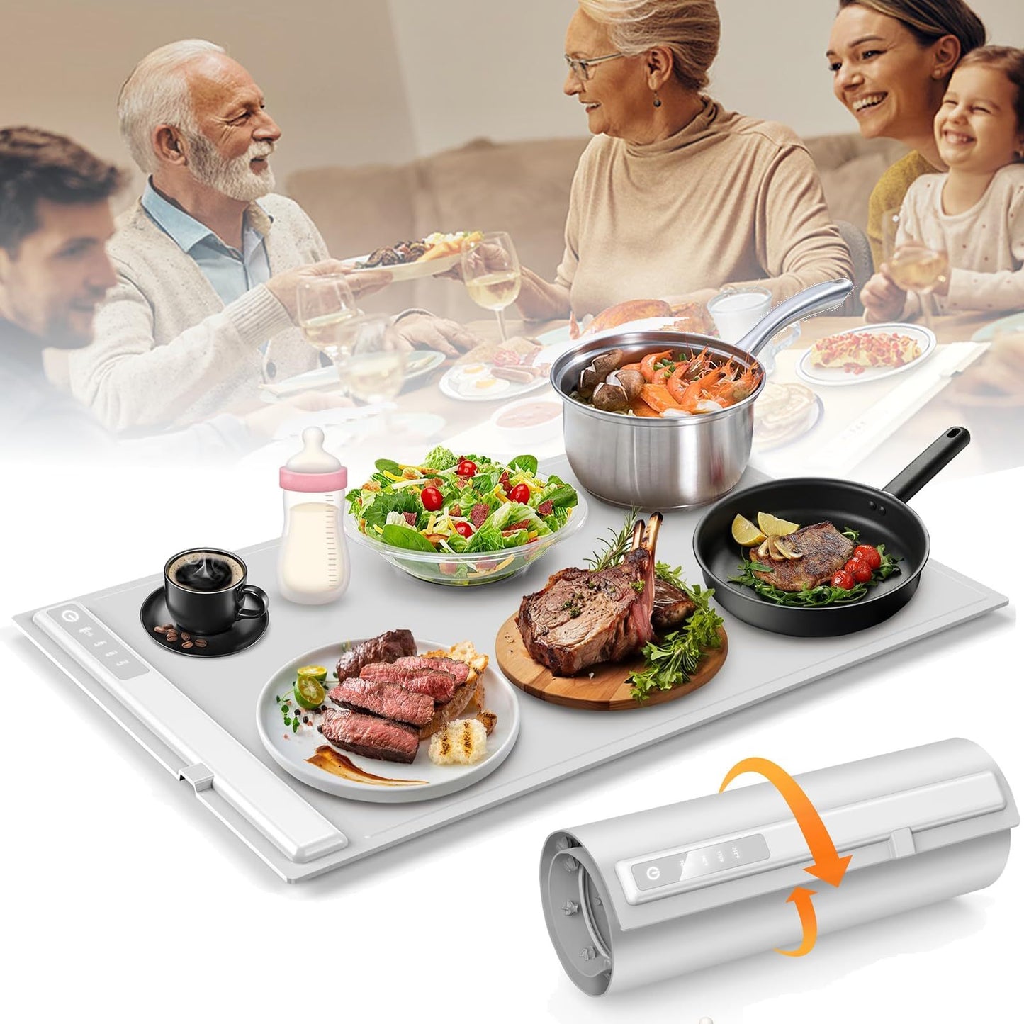 Food Warming Mat,Electric Warming Tray For Food,Foldable Warming Mat For Buffets Party And Daily Use,Silicone Heating Pad With 3 Temp Settings,Kitchen Gadgets Portable Hotplate ASKVexperts