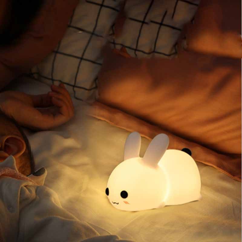 Rabbit LED Night Light Silicone Animal Cartoon Dimmable Lamp USB Rechargeable For Children Kids Baby Gift Bedside Bedroom ARVASHA