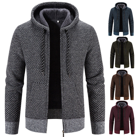 Winter Coat Zipper Closure Solid Color Long Sleeves Drawstring With Hat Keep Warm Casual Thicken Plush Sweater Coat For Daily ARVASHA
