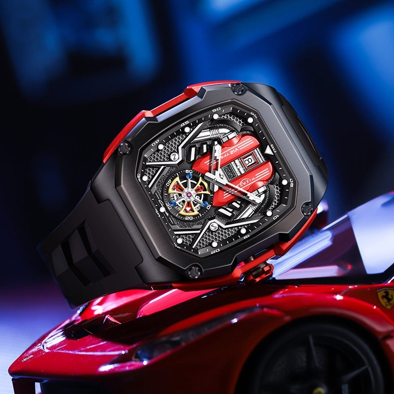 Men's High-grade Tonneau Three-Dimensional Hollow Waterproof Luminous Quartz Watch ARVASHA