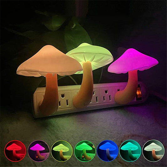 LED Night Light Mushroom Wall Socket Lamp EU US Plug Warm White Light-control Sensor Bedroom Light Home Decoration ARVASHAA