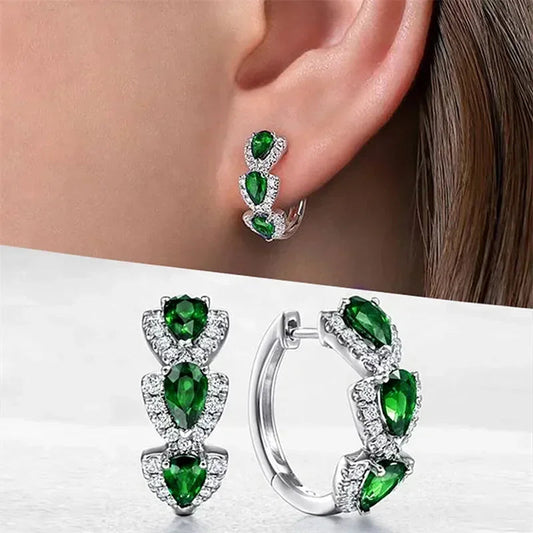 2025 Luxury Trendy Green Cubic Zirconia Hoop Earrings Wedding Party Elegant Accessories for Women Anniversary Gift New Jewelry ARVASHAA