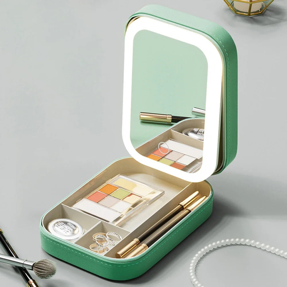 LED Mirror Makeup Storage Box Portable Travel Makeup Case Cosmetic Bag Large-capacity Make Up Storage Box Makeup Accessories ASKVexperts