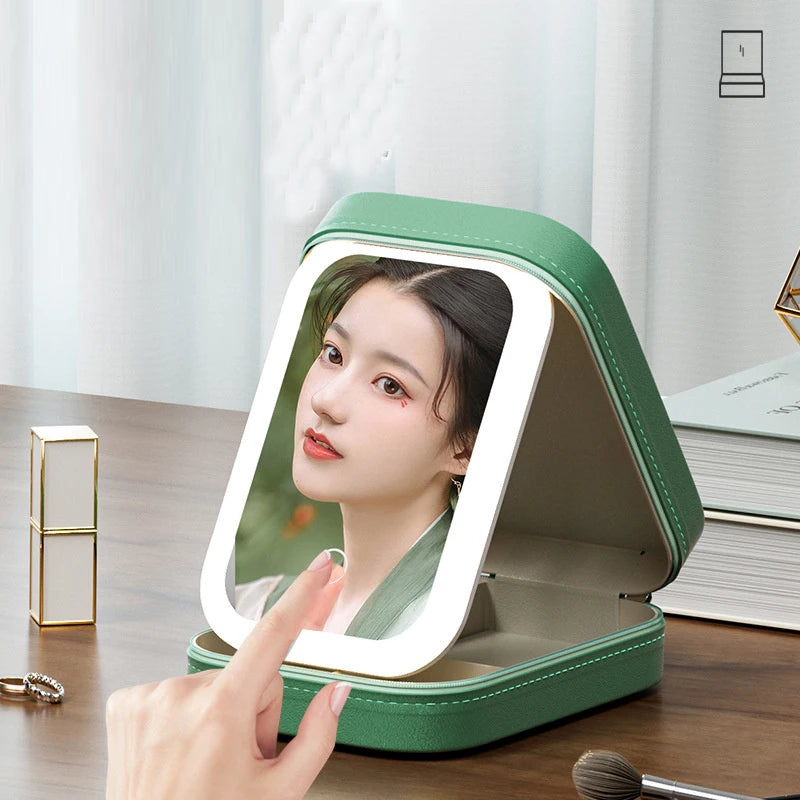LED Mirror Makeup Storage Box Portable Travel Makeup Case Cosmetic Bag Large-capacity Make Up Storage Box Makeup Accessories ASKVexperts