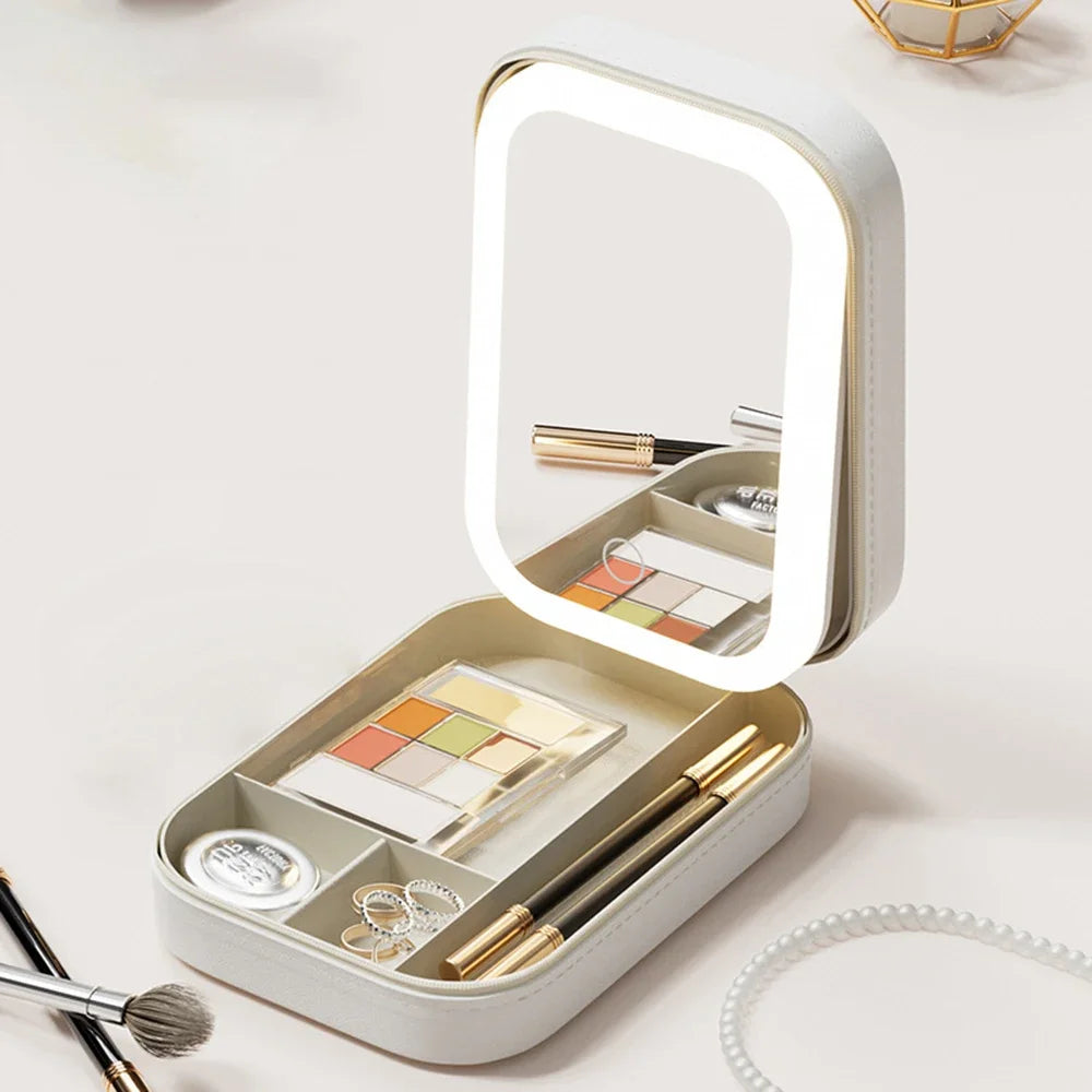 LED Mirror Makeup Storage Box Portable Travel Makeup Case Cosmetic Bag Large-capacity Make Up Storage Box Makeup Accessories ASKVexperts