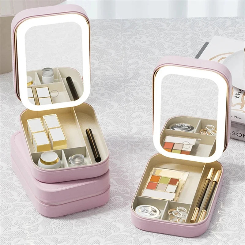 LED Mirror Makeup Storage Box Portable Travel Makeup Case Cosmetic Bag Large-capacity Make Up Storage Box Makeup Accessories ASKVexperts