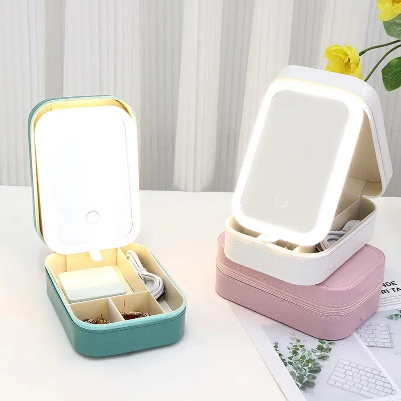 LED Mirror Makeup Storage Box Portable Travel Makeup Case Cosmetic Bag Large-capacity Make Up Storage Box Makeup Accessories ASKVexperts