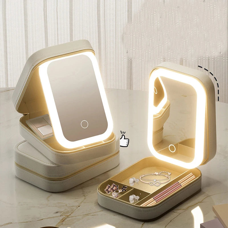 LED Mirror Makeup Storage Box Portable Travel Makeup Case Cosmetic Bag Large-capacity Make Up Storage Box Makeup Accessories ASKVexperts
