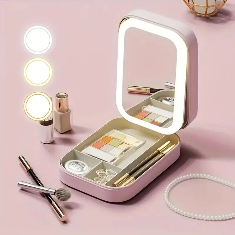 LED Mirror Makeup Storage Box Portable Travel Makeup Case Cosmetic Bag Large-capacity Make Up Storage Box Makeup Accessories ASKVexperts