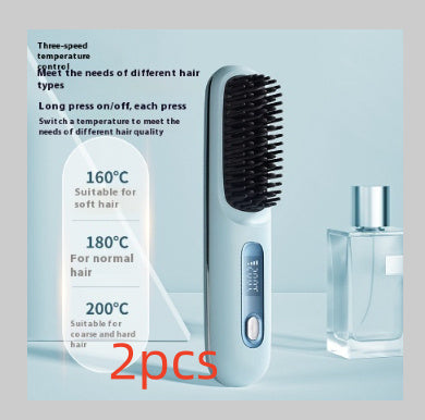 2 In 1 Straight Hair Comb Wireless Hair Straightener Brush Hair Fast Heating Portable Hot Curler USB Charging ARVASHA