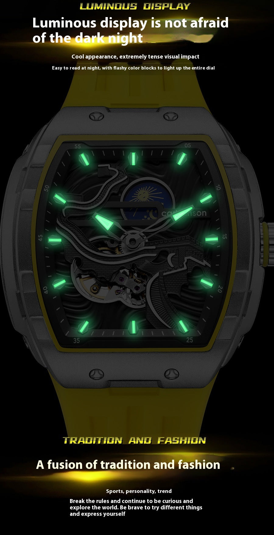 Men's Hollow Automatic Watch Luminous Waterproof Mechanical Watch ARVASHA