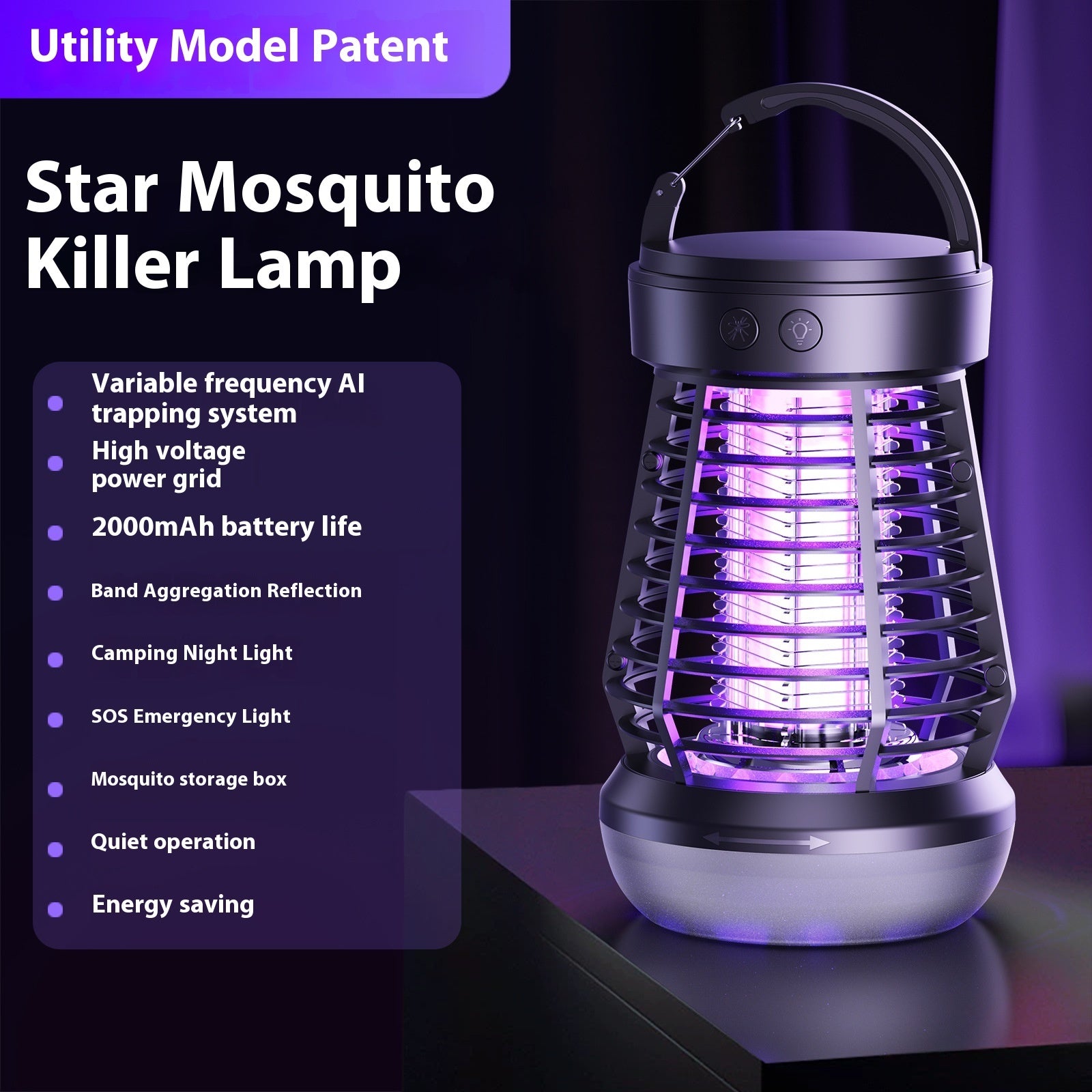 2in1 Mosquito Killer Lamp Electric Fly Catcher USB Rechargeable Electric Mosquito Swatter Electric Fly Trap With Night Light S0S Emergency Light Mosquito Killer Terrace Camping ARVASHA