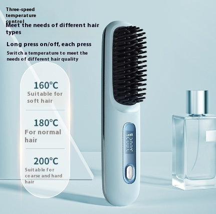 2 In 1 Straight Hair Comb Wireless Hair Straightener Brush Hair Fast Heating Portable Hot Curler USB Charging ARVASHA