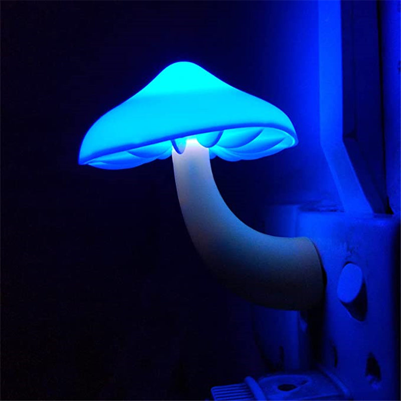 LED Night Light Mushroom Wall Socket Lamp EU US Plug Warm White Light-control Sensor Bedroom Light Home Decoration ARVASHAA