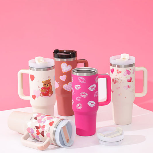 40 Oz Tumbler With Handle Straw Insulated, Stainless Steel Spill Proof Vacuum Coffee Cup Tumbler With Lid Tapered Mug Gifts For Valentine Lover Suitable For Car Gym Office Travel ASKVexperts