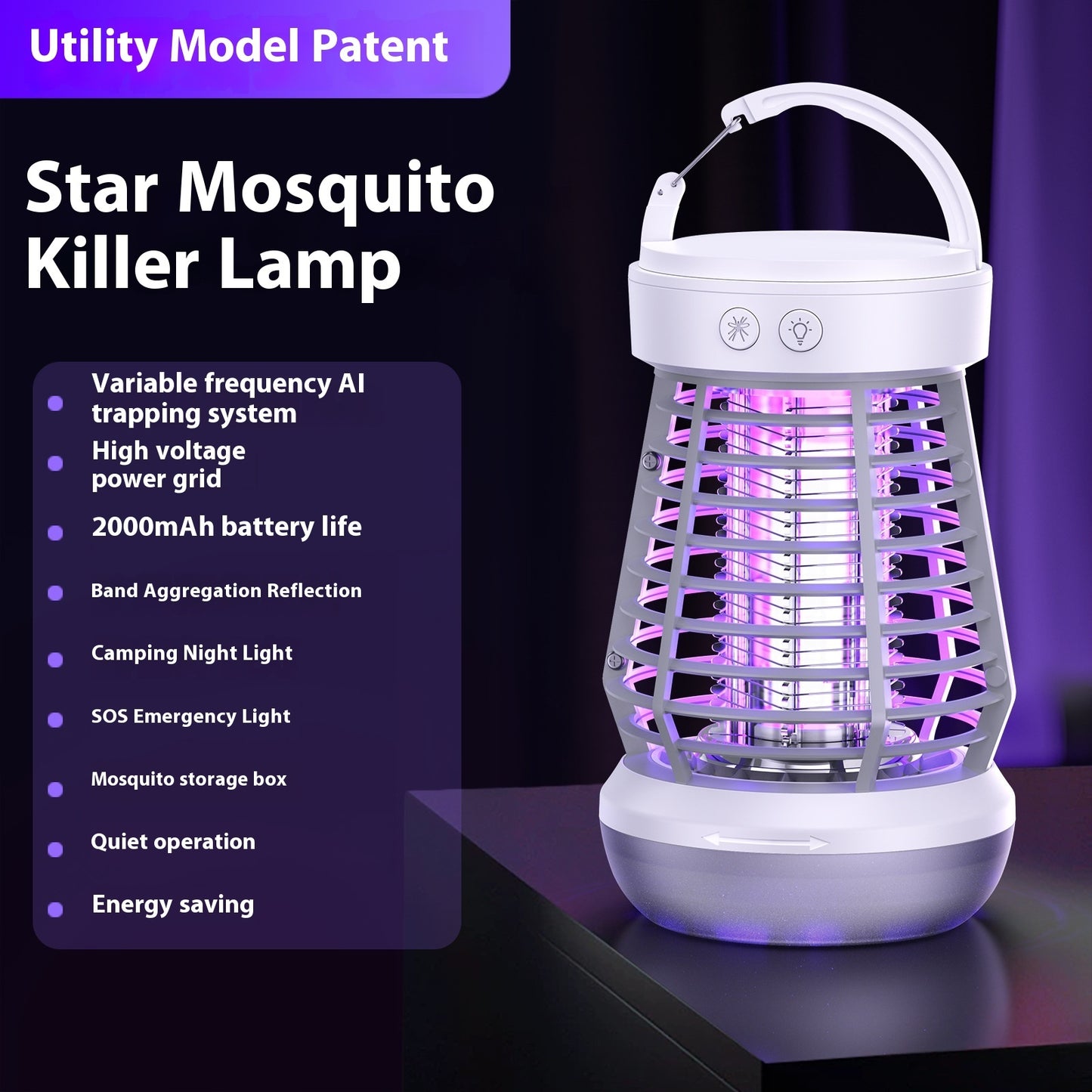 2in1 Mosquito Killer Lamp Electric Fly Catcher USB Rechargeable Electric Mosquito Swatter Electric Fly Trap With Night Light S0S Emergency Light Mosquito Killer Terrace Camping ARVASHA