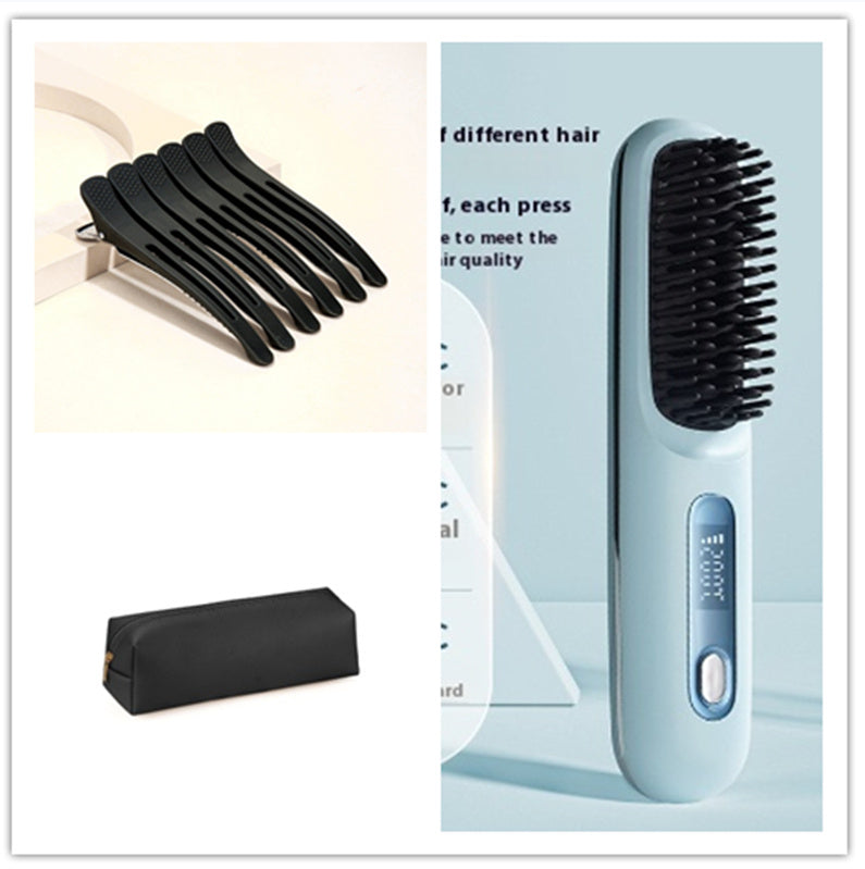 2 In 1 Straight Hair Comb Wireless Hair Straightener Brush Hair Fast Heating Portable Hot Curler USB Charging ARVASHA