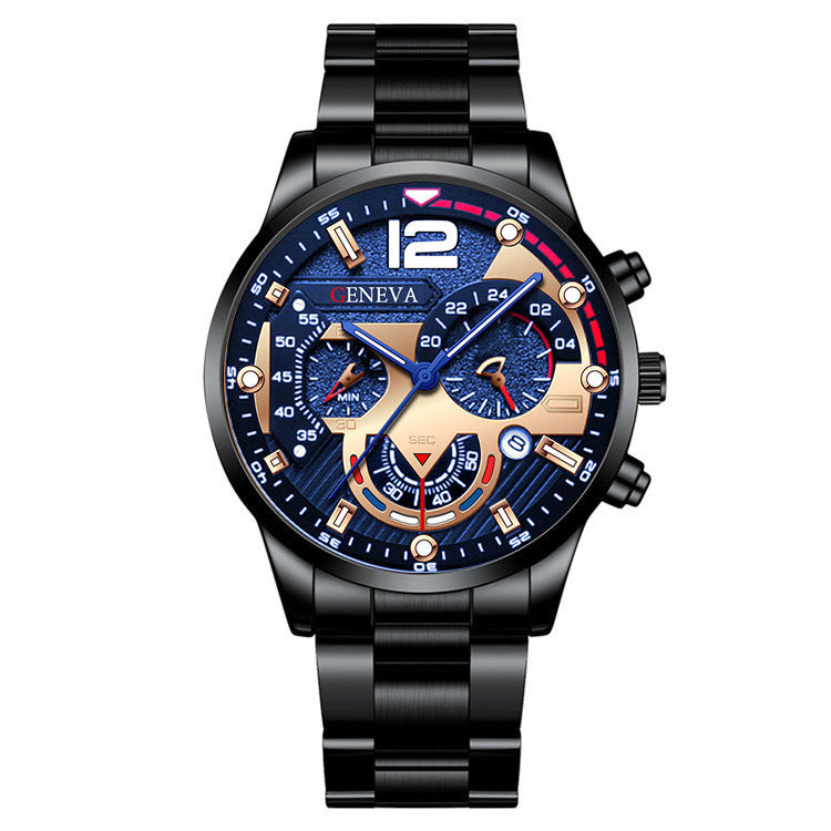 2pcs Men’s Steel Strip Quartz Watch & Bracelet Set | Fashion Business Three-Eye Design – Valentine’s Day Gift ARVASHAA