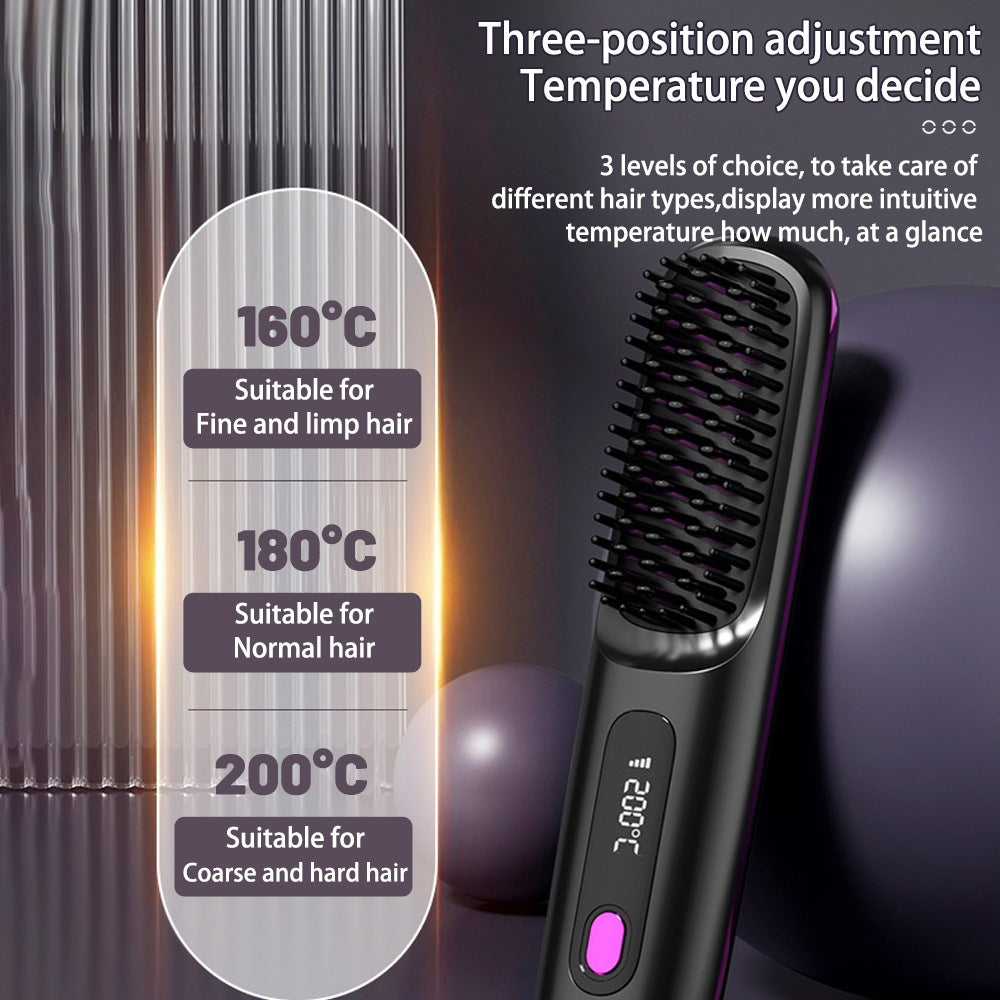 2 In 1 Straight Hair Comb Wireless Hair Straightener Brush Hair Fast Heating Portable Hot Curler USB Charging ARVASHA