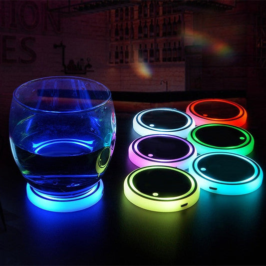 Colorful Cup Holder LED Light-up Coaster Solar & USB Charging Non-slip Coaster Ambient Light For Car Automatically ARVASHAA