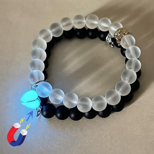 Fashion Jewelry 2pcs Handmade Crown Beaded Charms Bracelet Luminou Heart Glow In The Dark Couple Bracelet For Lover Men Women Fluorescent Gift ARVASHAA