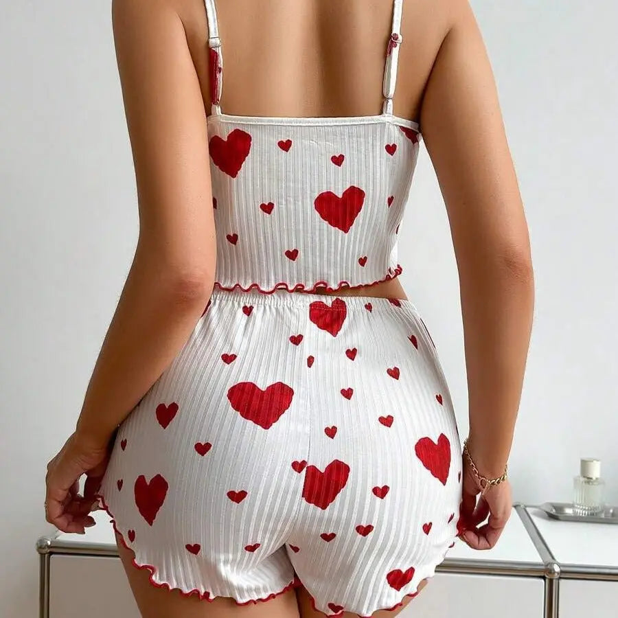 Heart Printed Strappy Shorts Pajamas ARVASHA