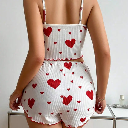 Heart Printed Strappy Shorts Pajamas ARVASHA