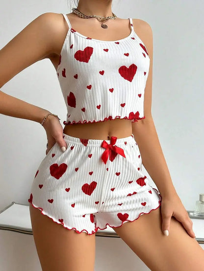 Heart Printed Strappy Shorts Pajamas ARVASHA