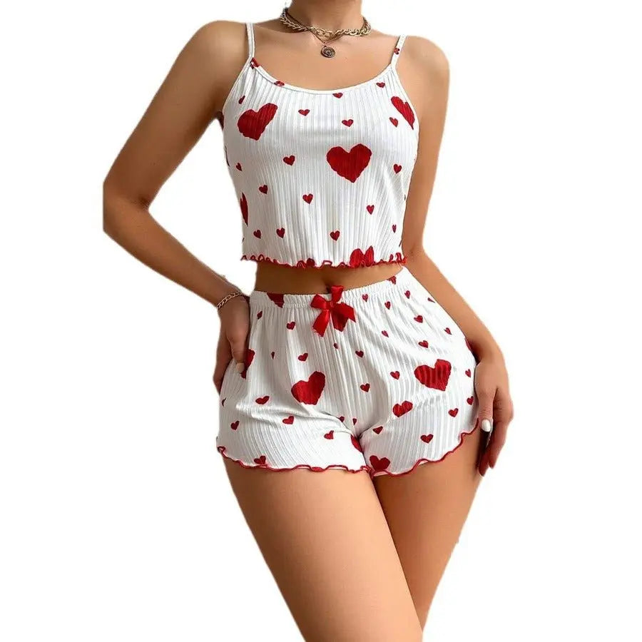 Heart Printed Strappy Shorts Pajamas ARVASHA