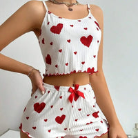 Heart Printed Strappy Shorts Pajamas ARVASHA